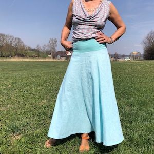 SUMMER HAZE - Dreamy linen skirt with MOVE yoke, sustainable & airy. Made to your desired length in 100% linen, midi or maxi.