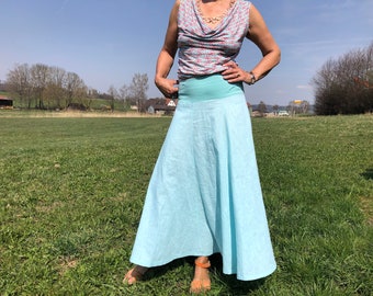 SUMMER BREATH - Fantastic linen skirt in over 40 colors with MOVE yoke, ideal for dancing, sustainable and casual. made to your length