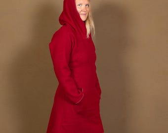 WINTERJUWEL HOOD - Kapuzenkleid aus Wollwalk / Merinowalk mit Schalkapuze, lässig, ultra bequem & 100% Naturprodukt, alternative Frauenmode