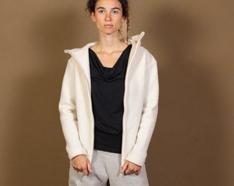 WOOLISTIC ZIP - Fluffy wool jacket made of wool white wool in size. XS/S, sustainable and casual, water-repellent & made from 100% natural