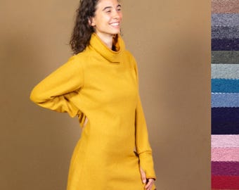 WINTERJUWEL - Merinowalkkleid mit hohem Kragen, ein stilvoller Klassiker aus 100% edler Natur, lässig & kuschelig, nachhaltige Damenmode