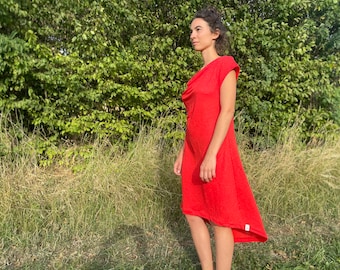 RIPPLE - Fantastic waterfall dress made of linen jersey or lyocell, either knee-length or longer, either with or without sleeves, all organic