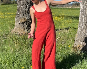 Mono de lino fluido lavado a la piedra, fabricado en Europa, colores preciosos, con lazo, 100% lino, femenino e informal, una prenda favorita.