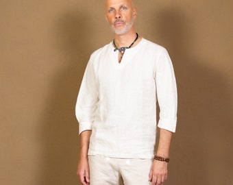 ANMUT KRIEGER - Minimalitisches Hanfhemd mit elegantem Ausschnitt & energetischen Zwickeln, auch erhältlich in 100% Leinen, atmungsaktiv