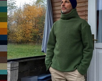 WOOLISTIC - Minimalist outdoor sweater with stand-up collar, available in merino walk or wool walk, breathable, robust & water-repellent