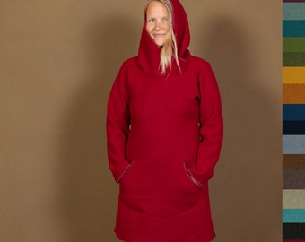 WINTERJUWEL HOOD - Kapuzenkleid aus Wollwalk / Merinowalk mit Schalkapuze, lässig, ultra bequem & 100% Naturprodukt, alternative Frauenmode