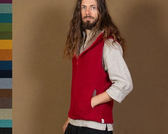 WOOLISTIC VEST - Wool vest with diving hood and high collar made of wool or merino walk, alternative men's fashion, sustainable and elegant