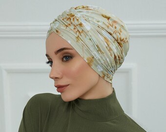 Printed Instant Turban for Women, 95% Cotton Pre-Tied Head Wrap, Lightweight Head Scarf Bonnet Cap with Beautiful Pattern Options,B-9YD