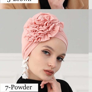 Instant Turban Cotton Scarf Head Wrap Lightweight Cancer Chemo Headwear Hat with Gorgeous Handmade Rose Detail B-21 image 4