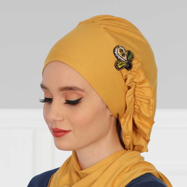 Turban instantané en coton Regal Charm avec adorable broche, hijab réglable facile à porter pour femme, foulard en coton léger, HT-72