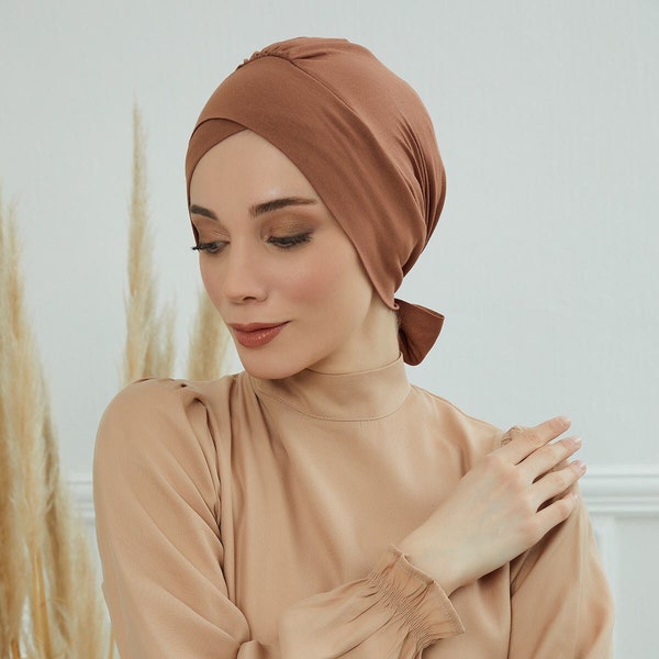 Foulard en coton turban instantané uni, Bonnet turban avec ceinture pour femme, Hijab turban instantané au design chic, Bonnet chimio uni, B-31