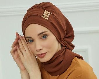 Instant Turban Lightweight Aerobin Scarf Head Turbans For Women Headwear With Unique Gold Accessories Stylish Elegant Design,HT-11A