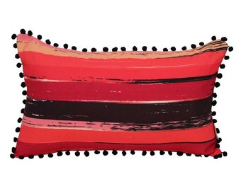 Housse de coussin décorative double face ornée de pompons sur les bords, housse de coussin rectangulaire imprimée à la main 12 x 20 pouces pour canapé, K-159