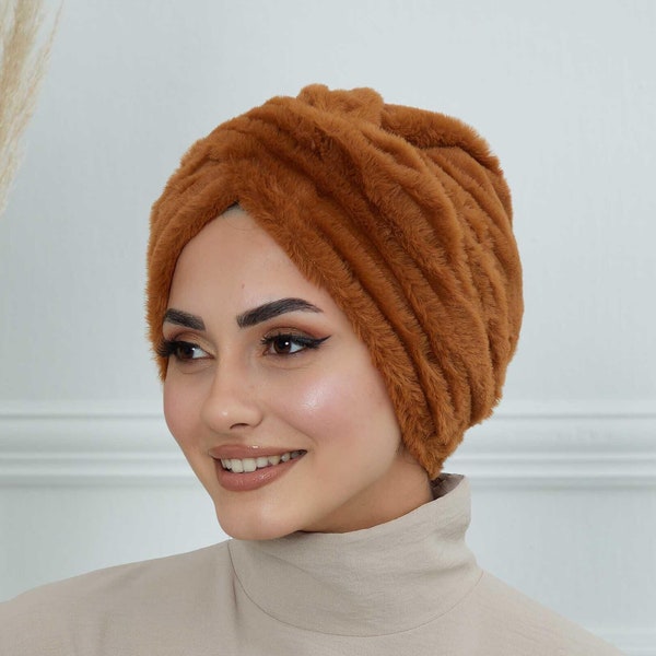 Turbante instantáneo suave y moderno para mujer, turbante de felpa preatado para una apariencia elegante, gorro de quimioterapia de felpa cómodo y fácil de envolver,B-9PD