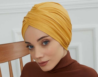 Instant Turban Plain Cotton Scarf Head Wrap Lightweight Hat Bonnet Cap for Women,B-9