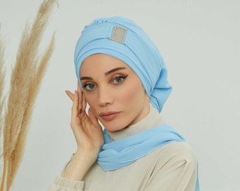 Accessoire Turban instantané en mousseline de soie avec motif léopard doré, Foulard turban instantané réglable pour femme, Housse hijab turban pré-nouée, HT-11