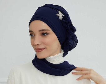 Kant Frilled Instant Tulband Katoenen Sjaal Hoofdtulbanden met unieke sieraden Steenaccessoire voor dames Hoofddeksels Stijlvol elegant ontwerp,HT-106