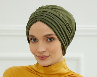 Gesmokte elegantie hoofdtulband voor dames Mode Instant Tulband Gesmokte hoofddoek, effen en comfortabele stijlvolle motorkap voor dames, B-13