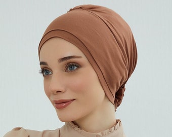 Elastische Easy Wrap Instant Turban-Mütze für Damen, modischer einfarbiger vorgebundener Turban-Hijab, elastische Chemo-Kopfbedeckung aus Baumwolle, B-53