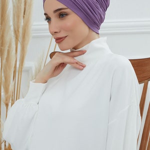 Turban instantané pré-noué pour femme, foulard chimio, bonnet élégant prêt à porter, turban en coton léger, bonnet pour femme B-9 Purple