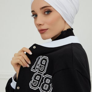 Turban instantané pré-noué pour femme, foulard chimio, bonnet élégant prêt à porter, turban en coton léger, bonnet pour femme B-9 White