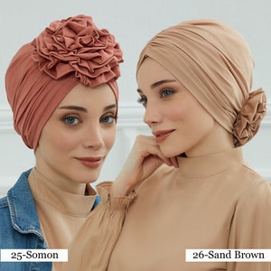 Instant Turban Cotton Scarf Head Wrap Lightweight Cancer Chemo Headwear Hat with Gorgeous Handmade Rose Detail B-21 image 10