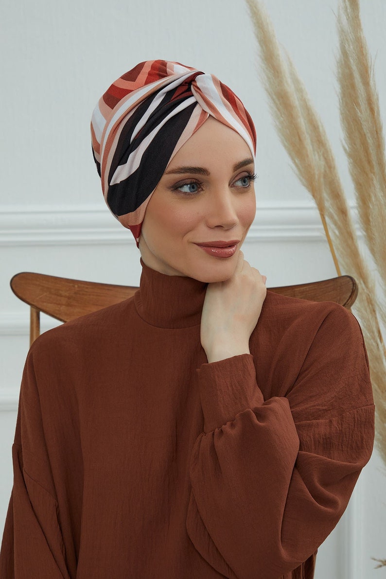 Turban instantané de style Maharajah avec diverses options de motifs, turban à motifs flexible pour bonnet en coton doux, B-4YD Pattern 35