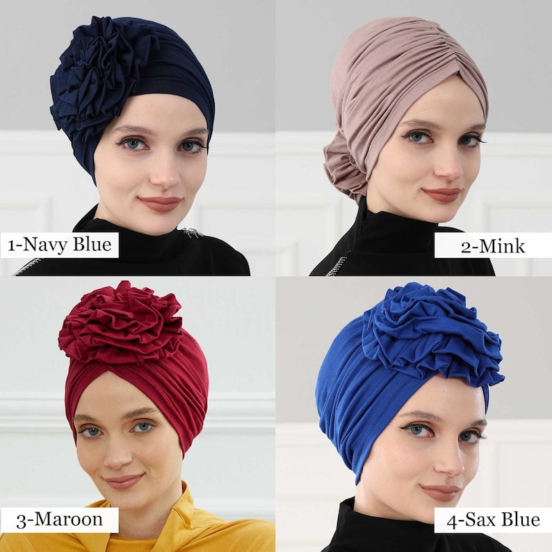 Instant Turban Cotton Scarf Head Wrap Lightweight Cancer Chemo Headwear Hat with Gorgeous Handmade Rose Detail B-21 image 1