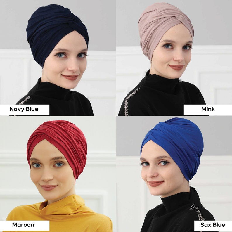 Turban instantané pré-noué pour femme, foulard chimio, bonnet élégant prêt à porter, turban en coton léger, bonnet pour femme B-9 image 9