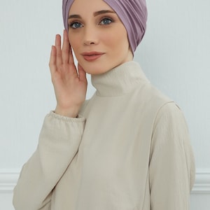 Turban instantané pré-noué pour femme, foulard chimio, bonnet élégant prêt à porter, turban en coton léger, bonnet pour femme B-9 Lilac