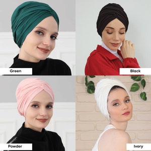Turban instantané pré-noué pour femme, foulard chimio, bonnet élégant prêt à porter, turban en coton léger, bonnet pour femme B-9 image 10