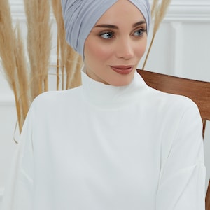 Turban instantané pré-noué pour femme, foulard chimio, bonnet élégant prêt à porter, turban en coton léger, bonnet pour femme B-9 Grey