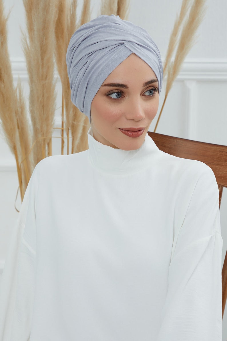 Turban instantané pré-noué pour femme, foulard chimio, bonnet élégant prêt à porter, turban en coton léger, bonnet pour femme B-9 Grey