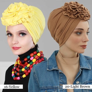 Instant Turban Cotton Scarf Head Wrap Lightweight Cancer Chemo Headwear Hat with Gorgeous Handmade Rose Detail B-21 image 8