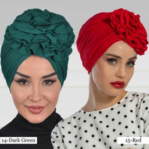 Instant Turban Cotton Scarf Head Wrap Lightweight Cancer Chemo Headwear Hat with Gorgeous Handmade Rose Detail B-21 image 7