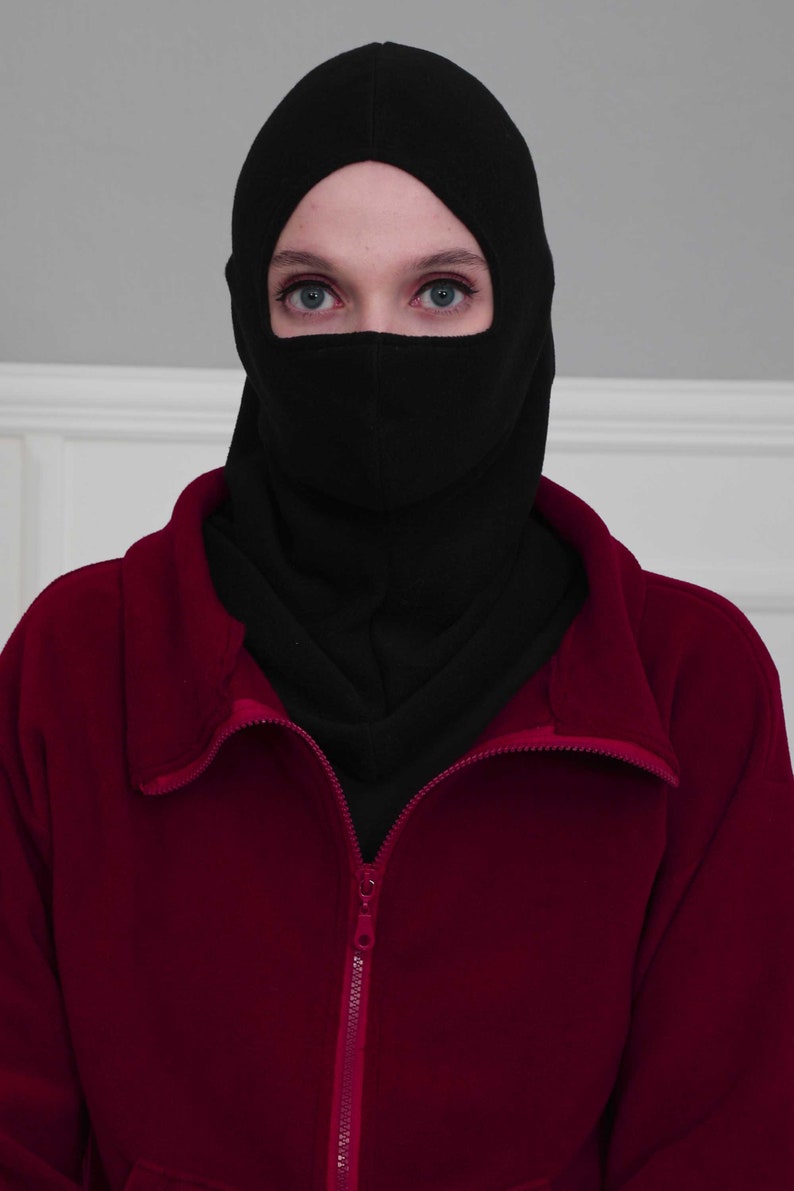Instant Turban Fleece Lightweight Inner Bonnet Ninja Cap, Slip on Hijab, Balaclava Wind-Resistant Face Mask,TB-2P Black