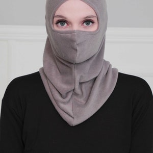 Instant Turban Fleece Lightweight Inner Bonnet Ninja Cap, Slip on Hijab, Balaclava Wind-Resistant Face Mask,TB-2P Grey