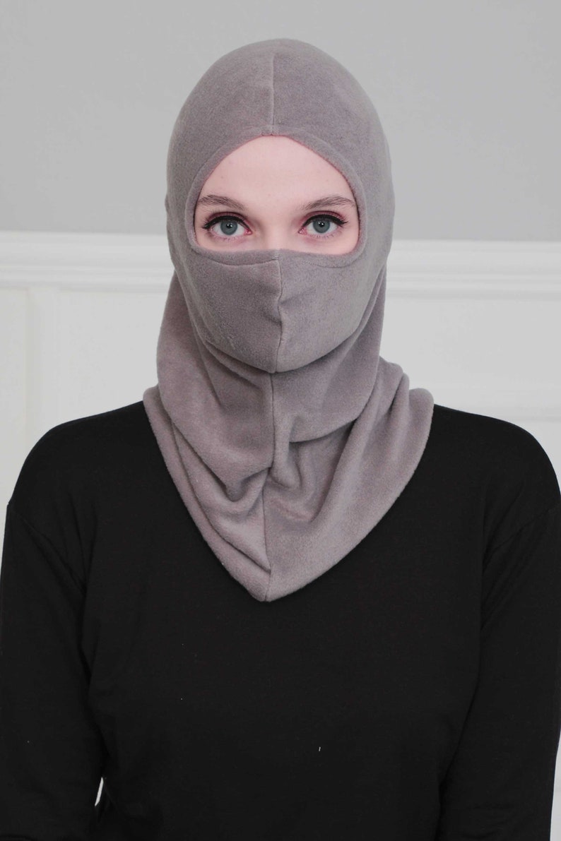 Instant Turban Fleece Lightweight Inner Bonnet Ninja Cap, Slip on Hijab, Balaclava Wind-Resistant Face Mask,TB-2P Grey