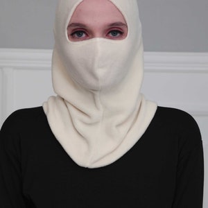 Instant Turban Fleece Lightweight Inner Bonnet Ninja Cap, Slip on Hijab, Balaclava Wind-Resistant Face Mask,TB-2P Ivory
