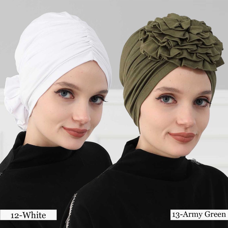 Instant Turban Cotton Scarf Head Wrap Lightweight Cancer Chemo Headwear Hat with Gorgeous Handmade Rose Detail B-21 image 6