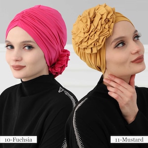 Instant Turban Cotton Scarf Head Wrap Lightweight Cancer Chemo Headwear Hat with Gorgeous Handmade Rose Detail B-21 image 2