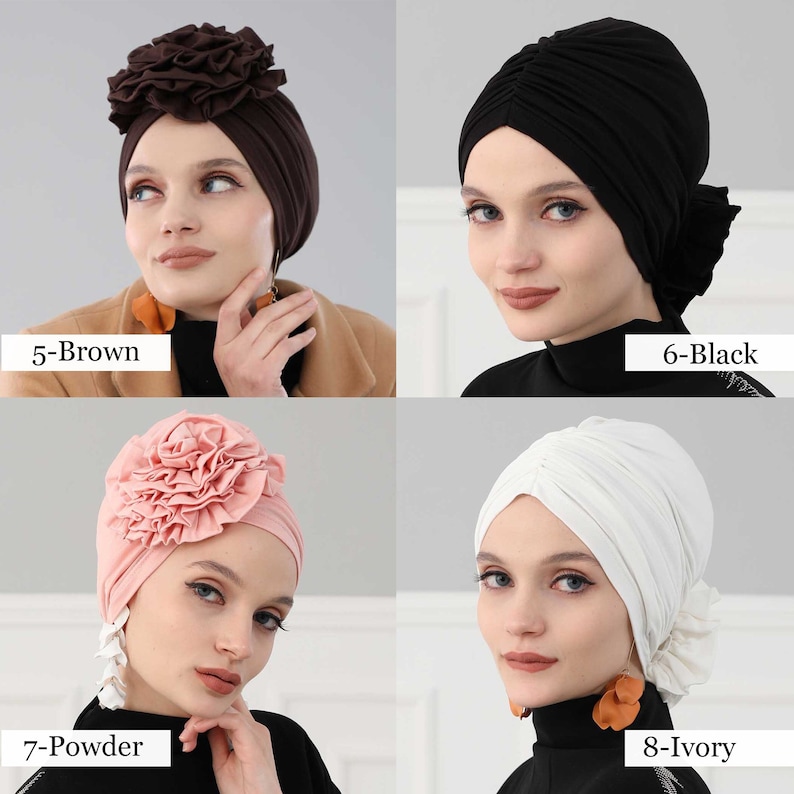 Instant Turban Cotton Scarf Head Wrap Lightweight Cancer Chemo Headwear Hat with Gorgeous Handmade Rose Detail B-21 image 4