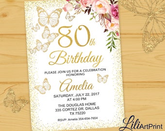 80th birthday invitations etsy bday invite
