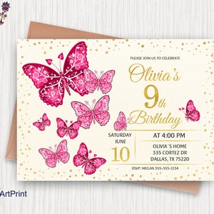 Butterfly Invitation, Butterflys Invite, Any Age Birthday Party, Floral Birthday Invitation, Digital file, B 39