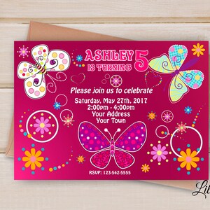 Butterfly Invitation, Butterflys Birthday Invitation, Any Age Birthday Party, Floral Birthday Invitation, Digital file, B 45