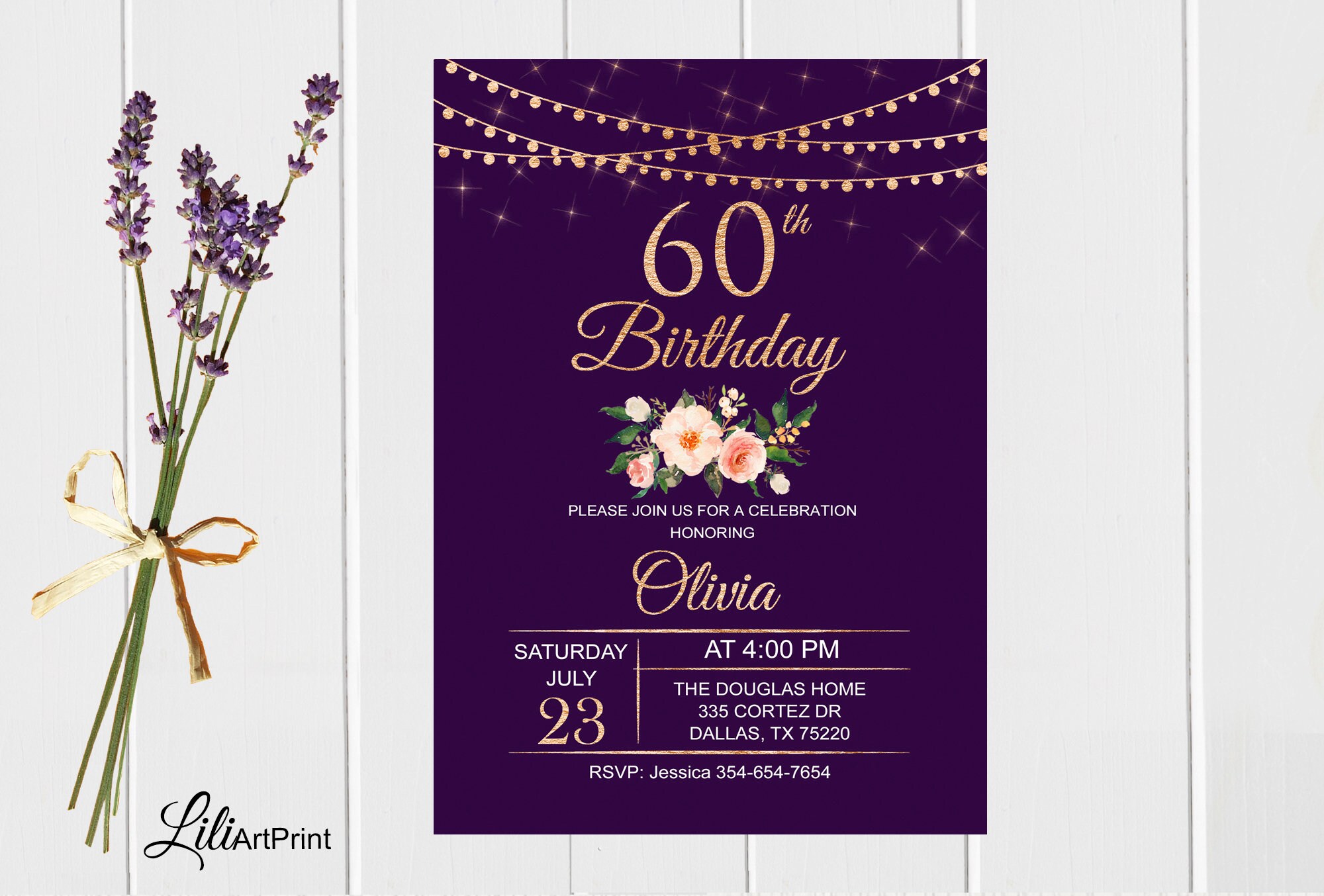 60th Birthday Invitation Floral Women Birthday Invitation - Etsy