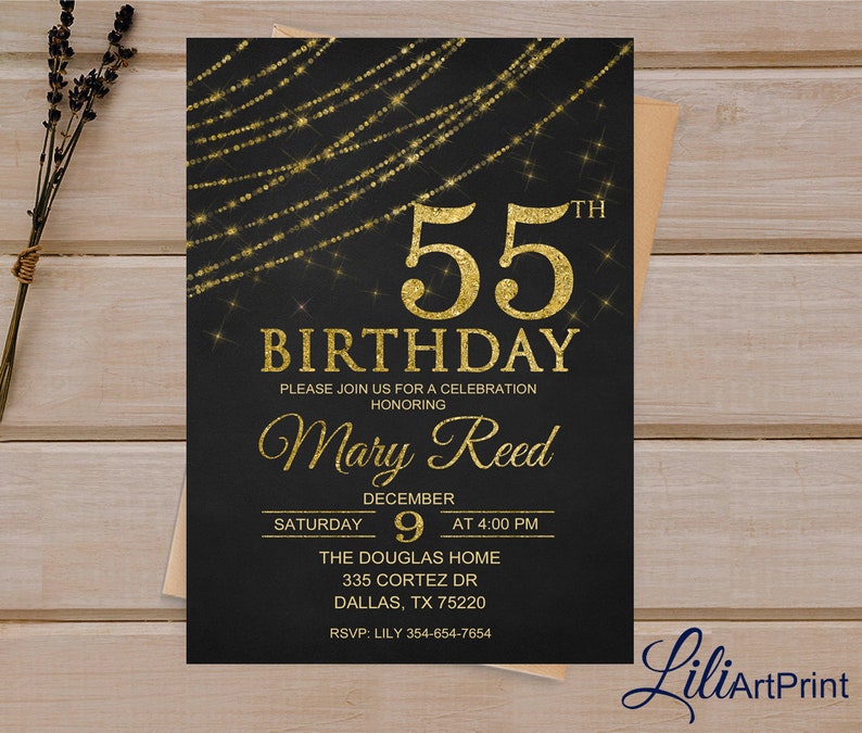 55th Birthday Invitation Gold Invitation Gold Glitter - Etsy