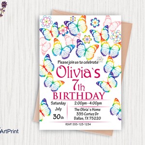 Butterfly Invitation, Butterflys Birthday Invitation, Any Age Birthday Party, Floral Birthday Invitation, Digital file, B 28