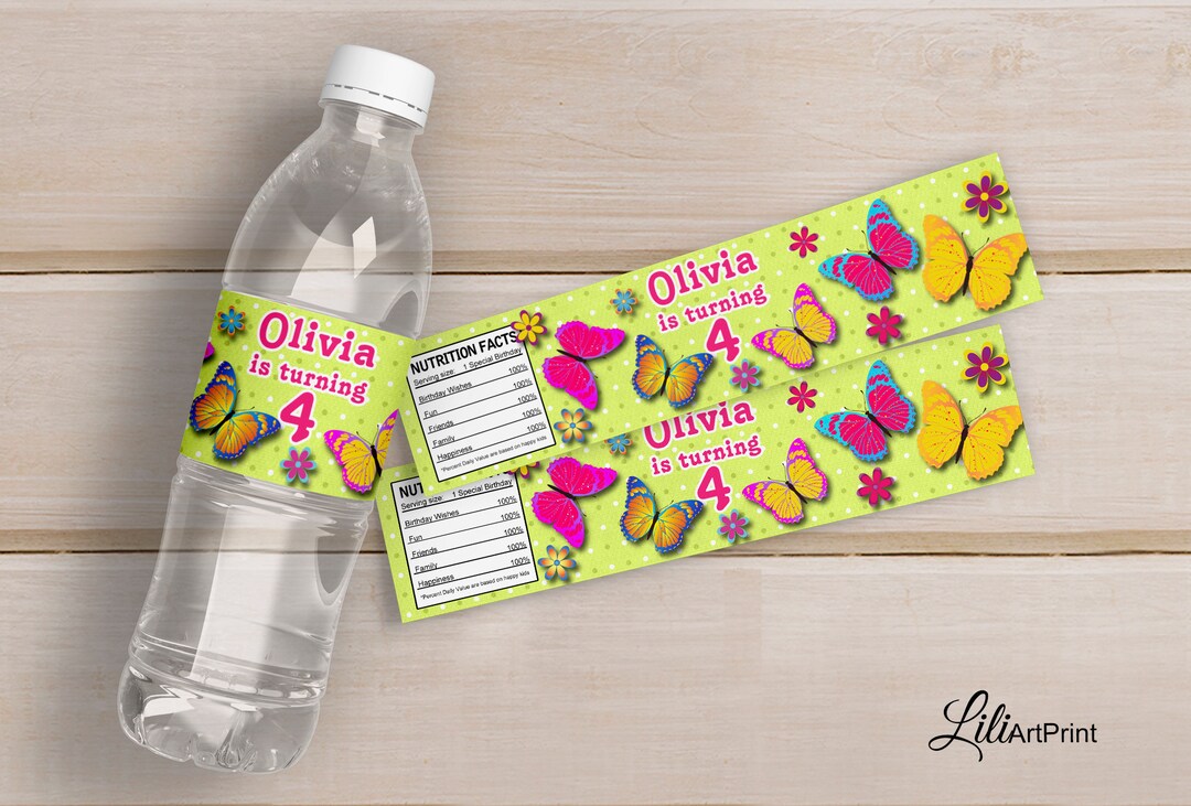 Butterfly Water Bottle Labels, Butterfly Labels, Digital File, 1 Etsy