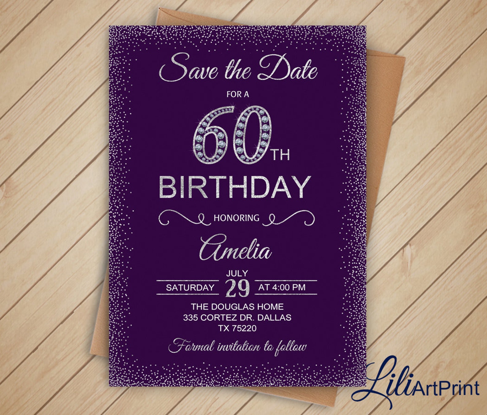 Save The Date Brilliants 60th Birthday Invitation Surprise Etsy